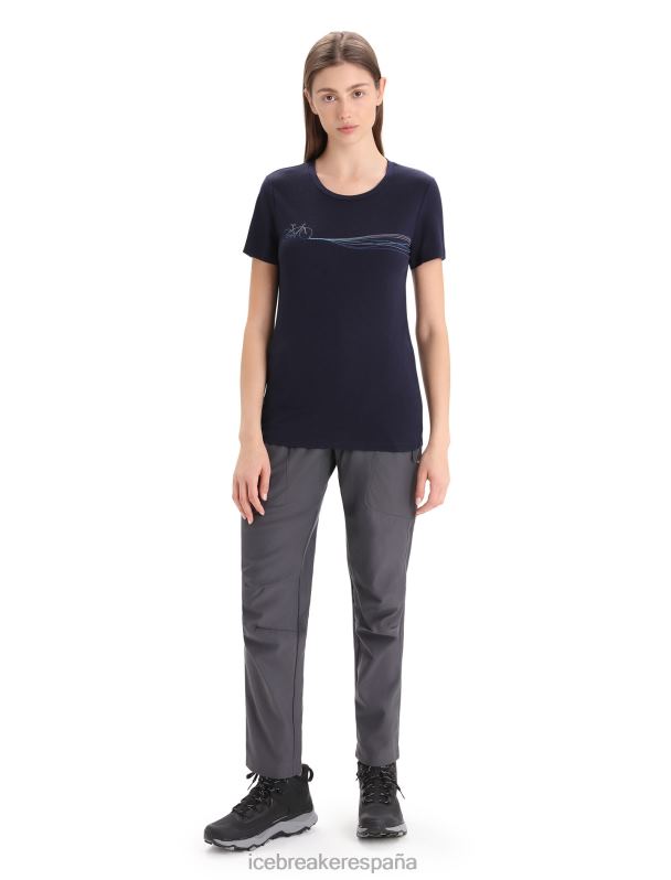 Icebreaker mujer camiseta merino tech lite ii manga corta cadence paths 0V2J0634 ropa azul marino de medianoche
