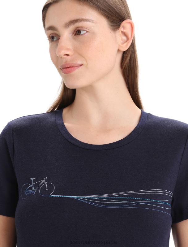 Icebreaker mujer camiseta merino tech lite ii manga corta cadence paths 0V2J0634 ropa azul marino de medianoche