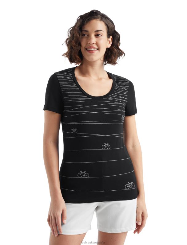 Icebreaker mujer camiseta merino tech lite ii manga corta con escote redondo hill sprint 0V2J0927 ropa negro
