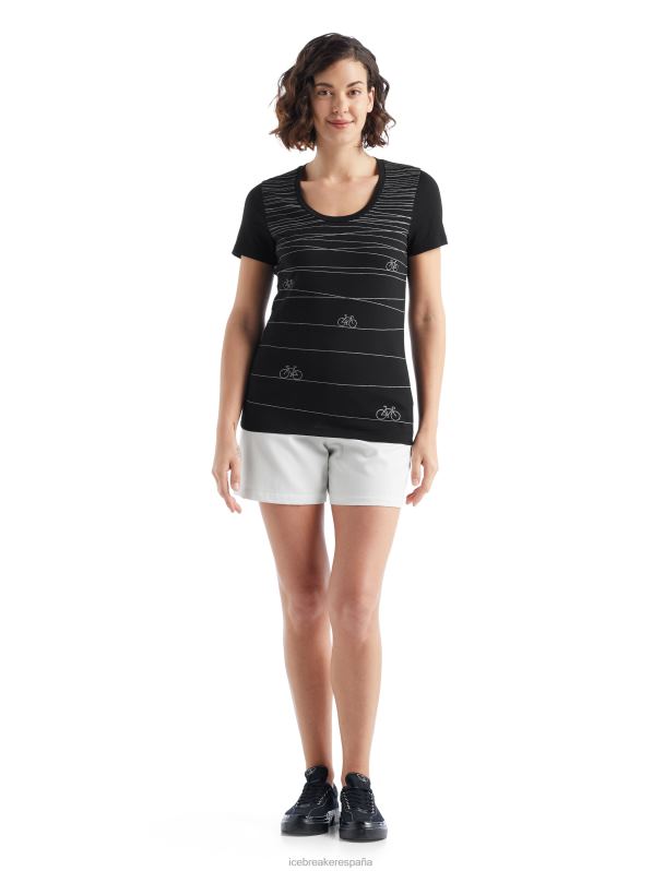 Icebreaker mujer camiseta merino tech lite ii manga corta con escote redondo hill sprint 0V2J0927 ropa negro