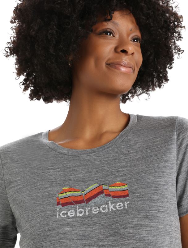 Icebreaker mujer camiseta merino tech lite ii manga corta geología de montaña 0V2J0630 ropa brezo de piedra arenisca