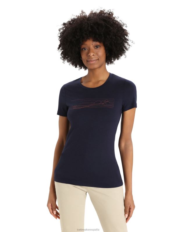 Icebreaker mujer camiseta merino tech lite ii manga corta rayas esqui 0V2J0896 ropa azul marino de medianoche