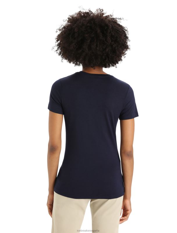 Icebreaker mujer camiseta merino tech lite ii manga corta rayas esqui 0V2J0896 ropa azul marino de medianoche