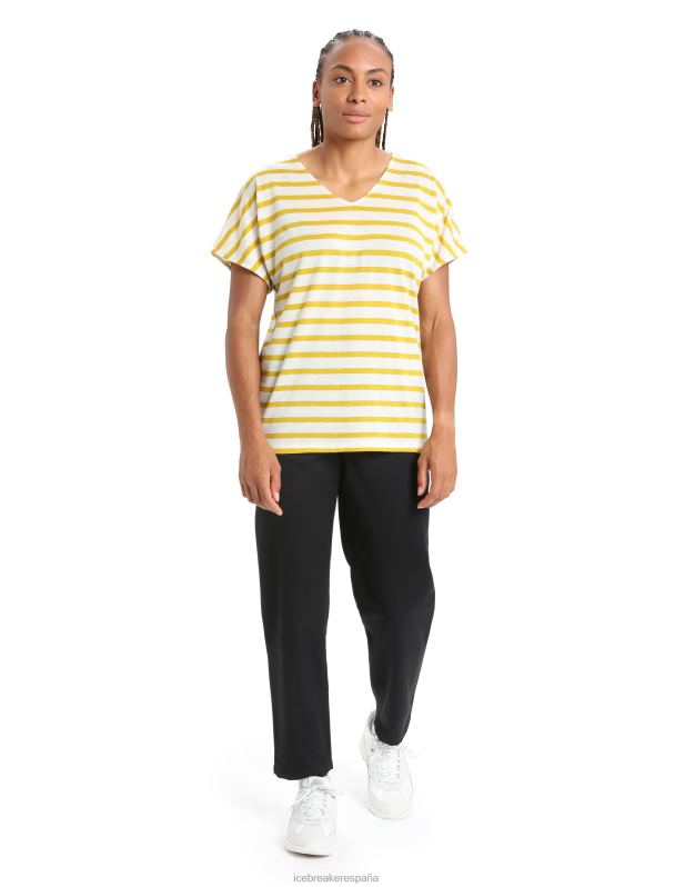 Icebreaker mujer merino drayden reversible top de manga corta a rayas 0V2J0847 ropa crudo jaspeado/oro silencioso