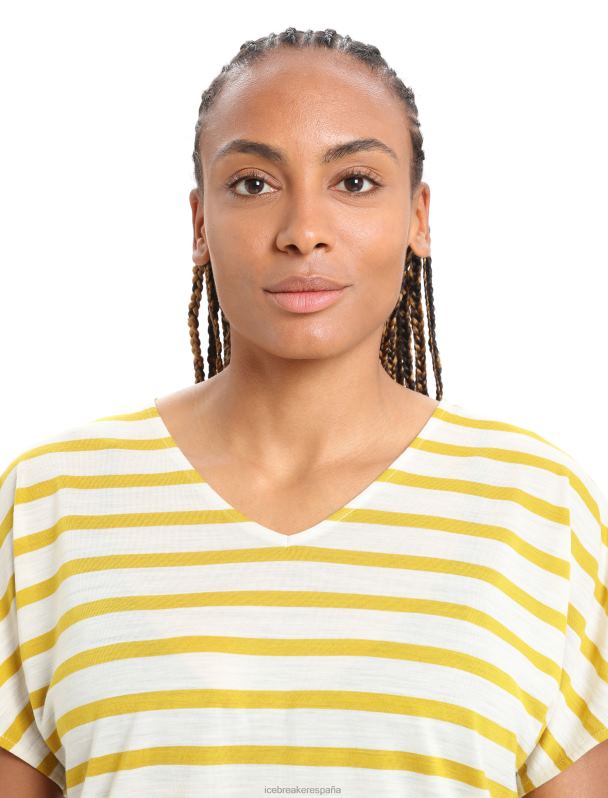Icebreaker mujer merino drayden reversible top de manga corta a rayas 0V2J0847 ropa crudo jaspeado/oro silencioso