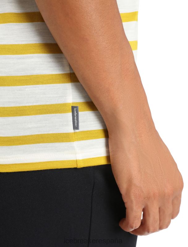 Icebreaker mujer merino drayden reversible top de manga corta a rayas 0V2J0847 ropa crudo jaspeado/oro silencioso