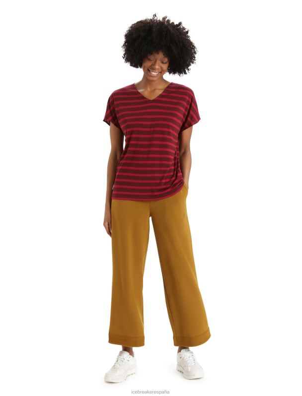Icebreaker mujer merino drayden reversible top de manga corta a rayas 0V2J0848 ropa espresso/cereza