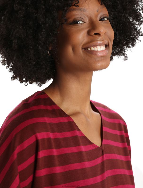 Icebreaker mujer merino drayden reversible top de manga corta a rayas 0V2J0848 ropa espresso/cereza