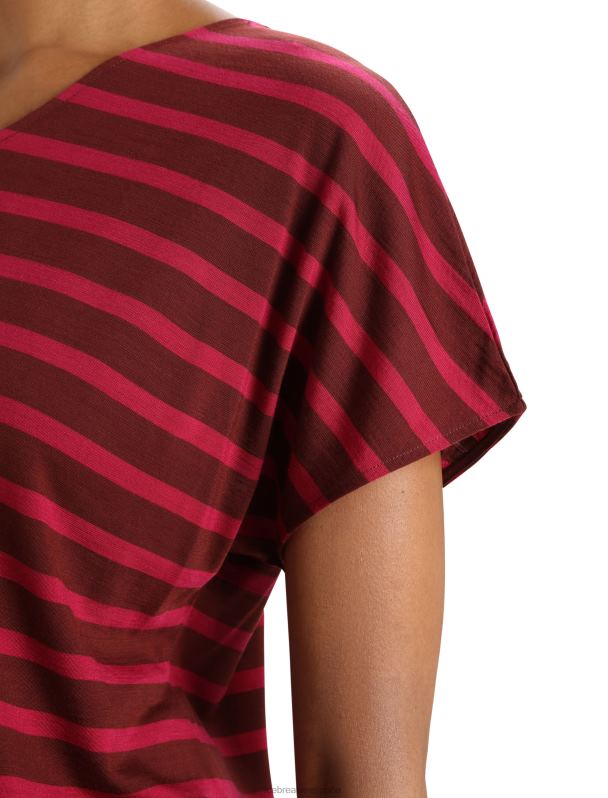 Icebreaker mujer merino drayden reversible top de manga corta a rayas 0V2J0848 ropa espresso/cereza