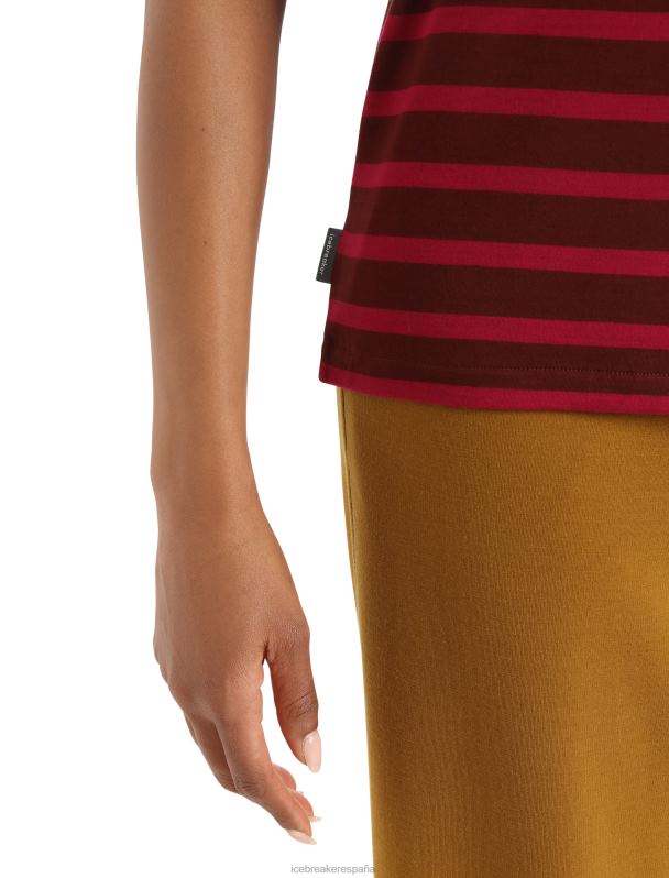 Icebreaker mujer merino drayden reversible top de manga corta a rayas 0V2J0848 ropa espresso/cereza