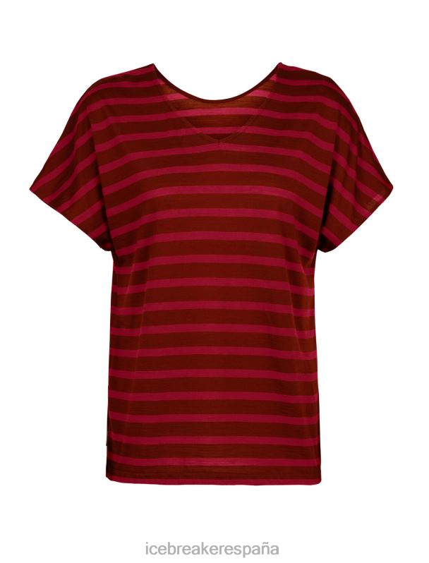 Icebreaker mujer merino drayden reversible top de manga corta a rayas 0V2J0848 ropa espresso/cereza