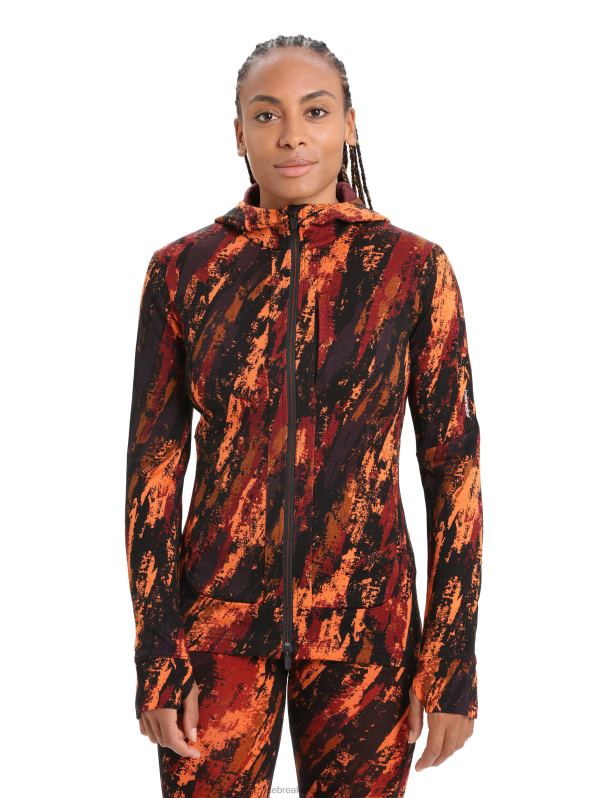 Icebreaker mujer Chaqueta sedimentaria con capucha y cremallera de manga larga Merino Quantum III 0V2J0861 ropa cereza/flash