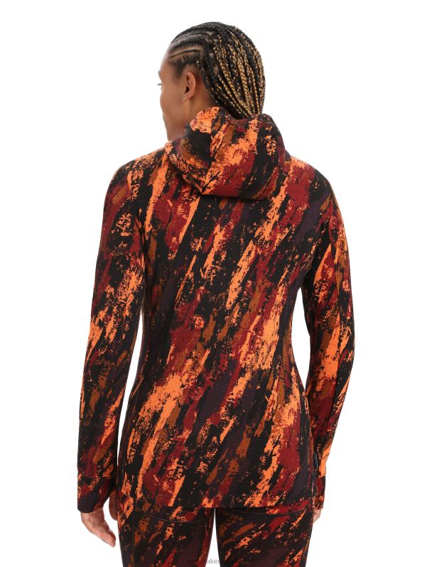 Icebreaker mujer Chaqueta sedimentaria con capucha y cremallera de manga larga Merino Quantum III 0V2J0861 ropa cereza/flash