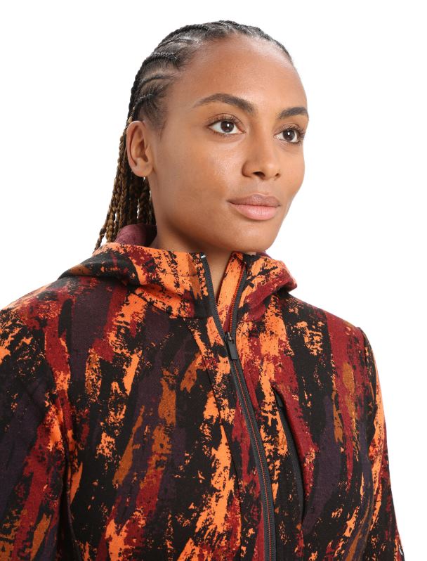 Icebreaker mujer Chaqueta sedimentaria con capucha y cremallera de manga larga Merino Quantum III 0V2J0861 ropa cereza/flash