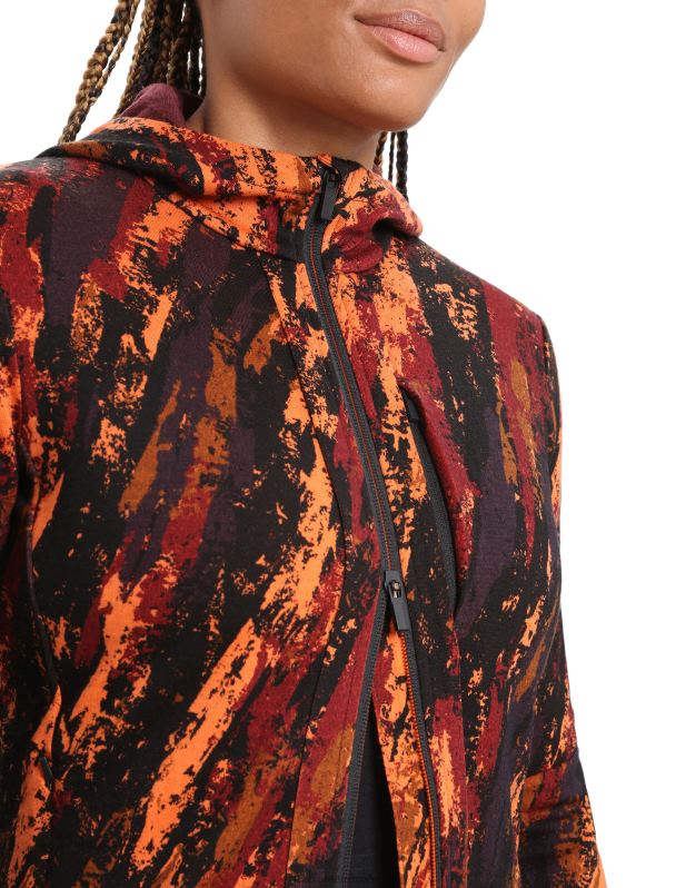 Icebreaker mujer Chaqueta sedimentaria con capucha y cremallera de manga larga Merino Quantum III 0V2J0861 ropa cereza/flash