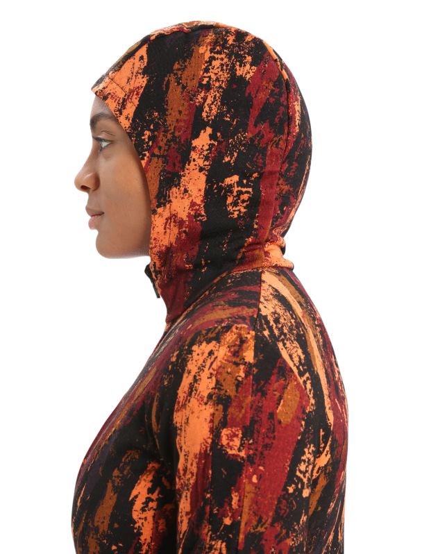 Icebreaker mujer Chaqueta sedimentaria con capucha y cremallera de manga larga Merino Quantum III 0V2J0861 ropa cereza/flash