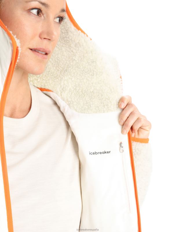 Icebreaker mujer Realfleece merino capucha de manga larga con cremallera y pelo alto 0V2J0876 ropa crudo jaspeado/nieve