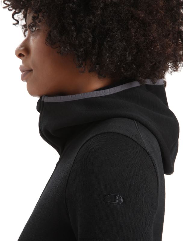 Icebreaker mujer chaqueta con capucha y cremallera de manga larga realfleece merino elemental 0V2J0885 ropa negro