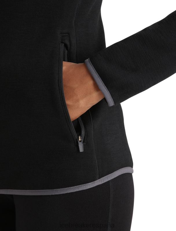 Icebreaker mujer chaqueta con capucha y cremallera de manga larga realfleece merino elemental 0V2J0885 ropa negro