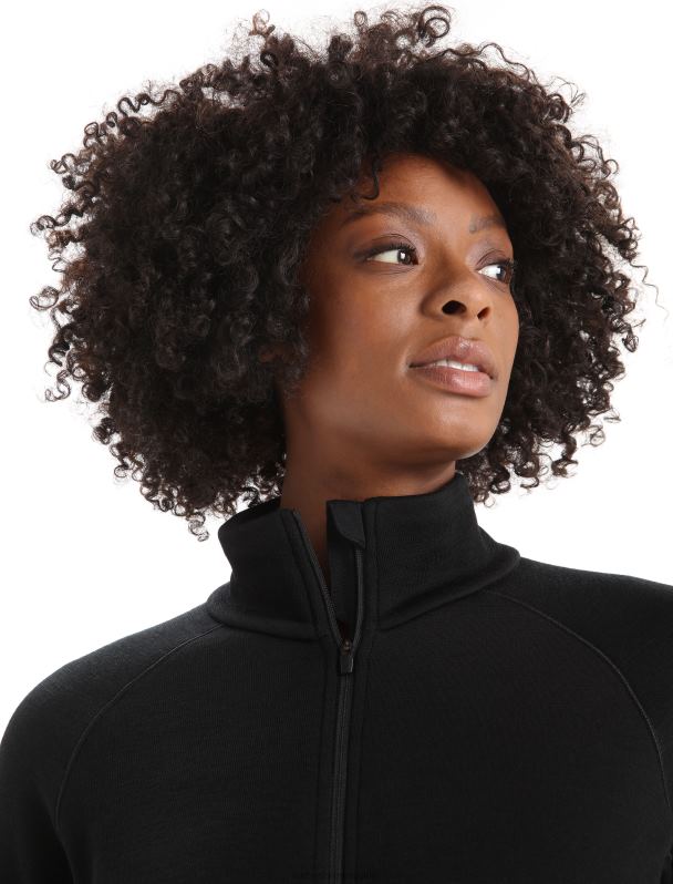 Icebreaker mujer chaqueta con cremallera de manga larga y elemento elemental de merino realfleece 0V2J0901 ropa negro