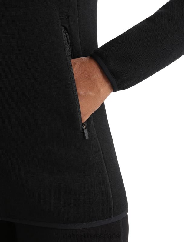 Icebreaker mujer chaqueta con cremallera de manga larga y elemento elemental de merino realfleece 0V2J0901 ropa negro