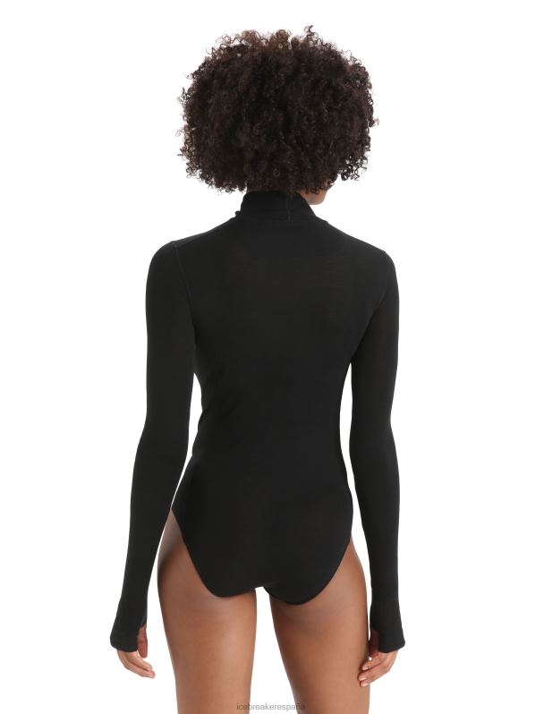 Icebreaker mujer body de manga larga con cuello alto de merino queens 0V2J0543 ropa negro