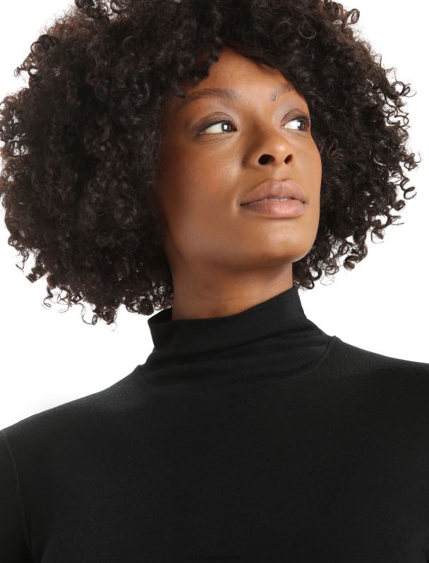 Icebreaker mujer body de manga larga con cuello alto de merino queens 0V2J0543 ropa negro