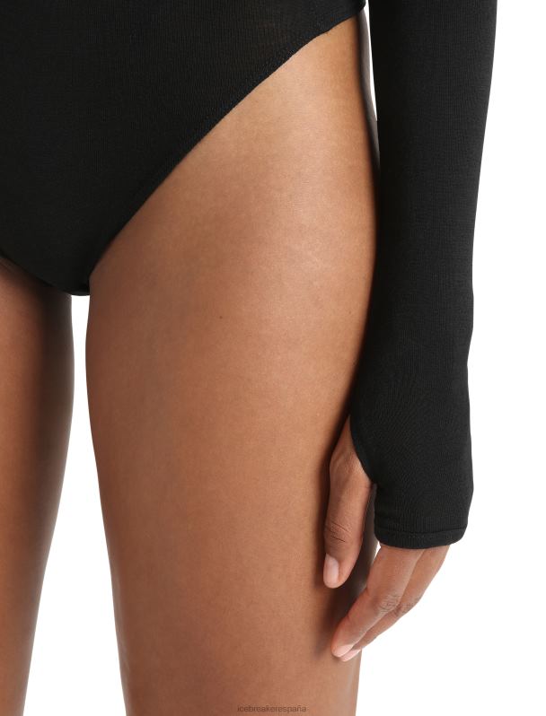 Icebreaker mujer body de manga larga con cuello alto de merino queens 0V2J0543 ropa negro