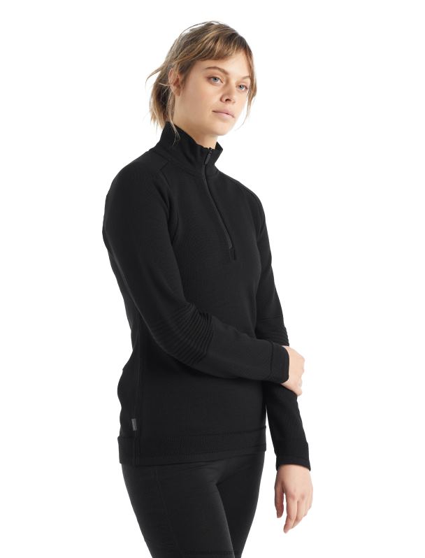 Icebreaker mujer Zoneknit Merino manga larga media cremallera 0V2J0724 ropa negro