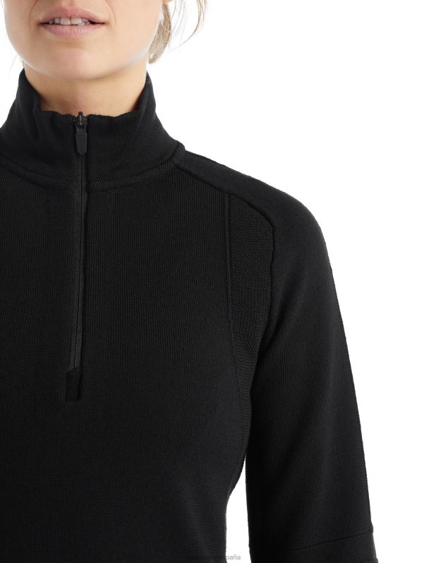 Icebreaker mujer Zoneknit Merino manga larga media cremallera 0V2J0724 ropa negro