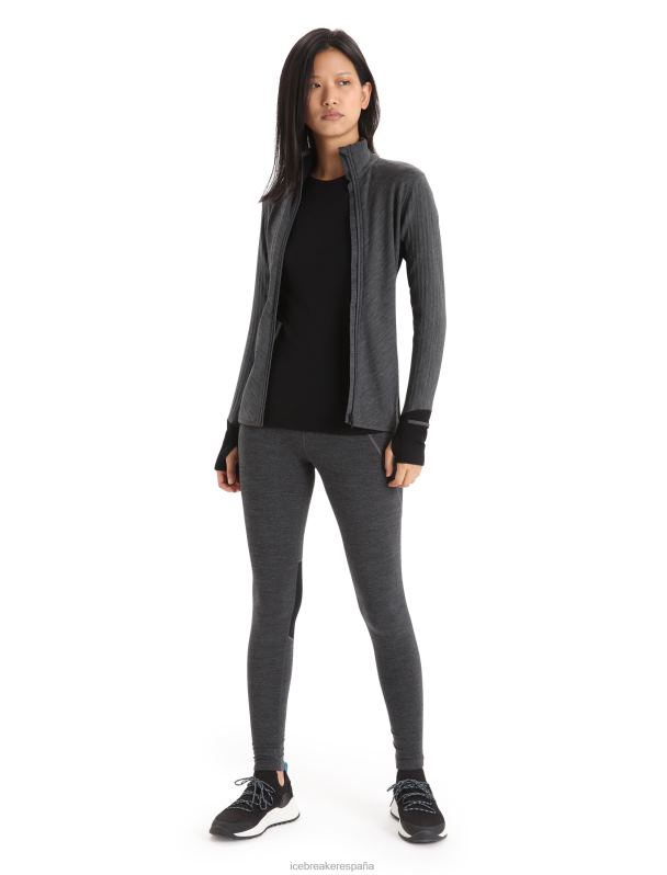 Icebreaker mujer chaqueta de manga larga con cremallera realfleece merino descender 0V2J0701 ropa jaspeado azabache/negro