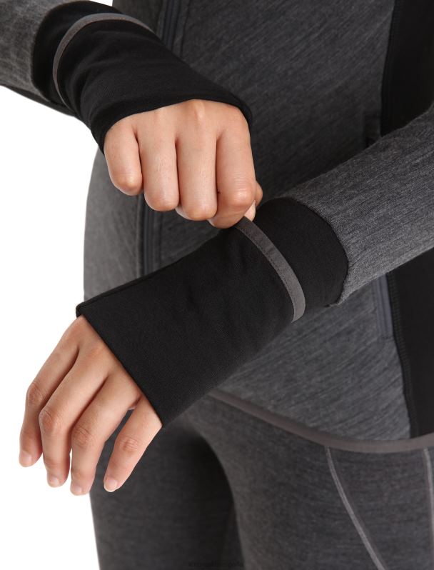 Icebreaker mujer chaqueta de manga larga con cremallera realfleece merino descender 0V2J0701 ropa jaspeado azabache/negro