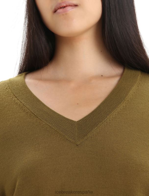 Icebreaker mujer suéter merino wilcox de manga larga con cuello en v 0V2J0722 ropa algas
