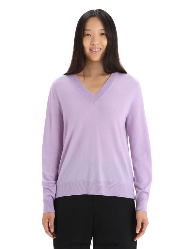 Icebreaker mujer suéter merino wilcox de manga larga con cuello en v 0V2J0723 ropa mirada morada