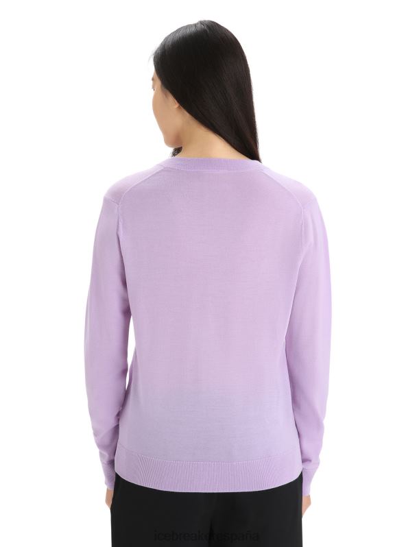 Icebreaker mujer suéter merino wilcox de manga larga con cuello en v 0V2J0723 ropa mirada morada