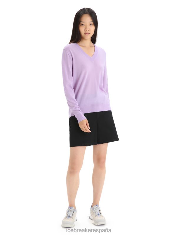 Icebreaker mujer suéter merino wilcox de manga larga con cuello en v 0V2J0723 ropa mirada morada