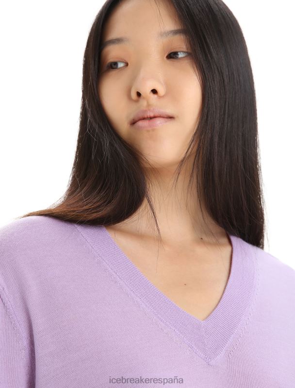 Icebreaker mujer suéter merino wilcox de manga larga con cuello en v 0V2J0723 ropa mirada morada