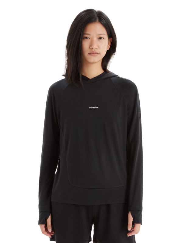 Icebreaker mujer sudadera con capucha de manga larga de merino cool-lite 0V2J0696 ropa negro