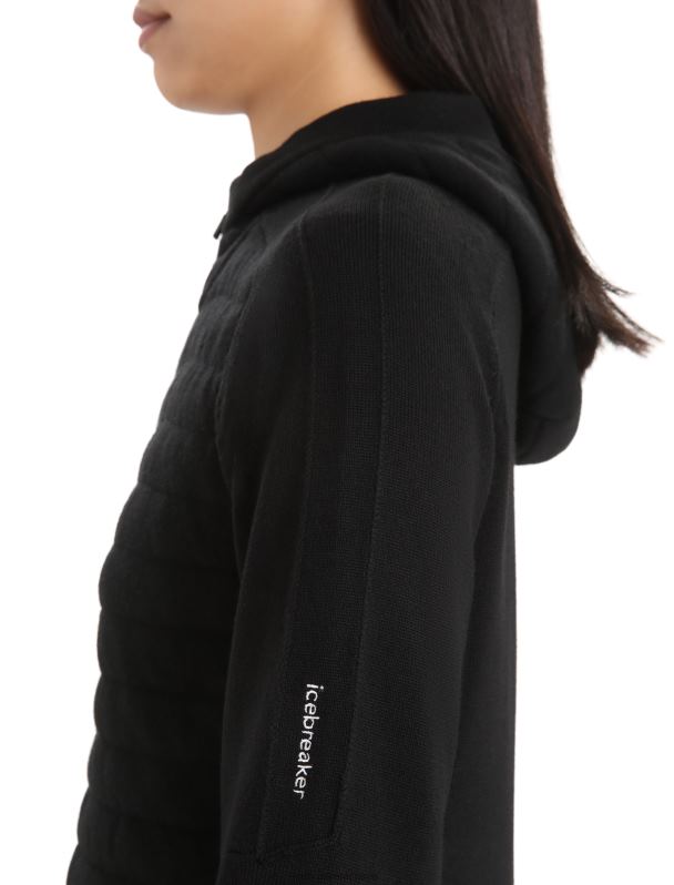 Icebreaker mujer sudadera con capucha y cremallera de manga larga con aislamiento de merino Zoneknit 0V2J0711 ropa negro