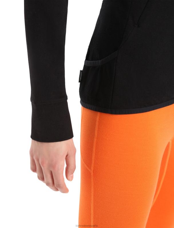 Icebreaker mujer sudadera con capucha y cremallera de manga larga de merino Zoneknit 0V2J0712 ropa negro
