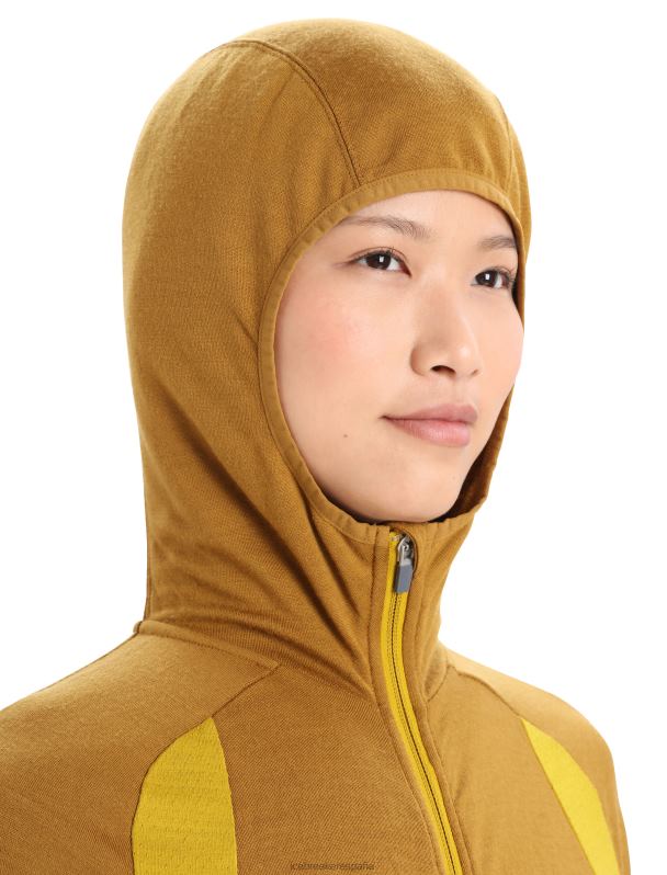 Icebreaker mujer sudadera con capucha y cremallera de manga larga de merino Zoneknit 0V2J0855 ropa clavo/oro silencioso