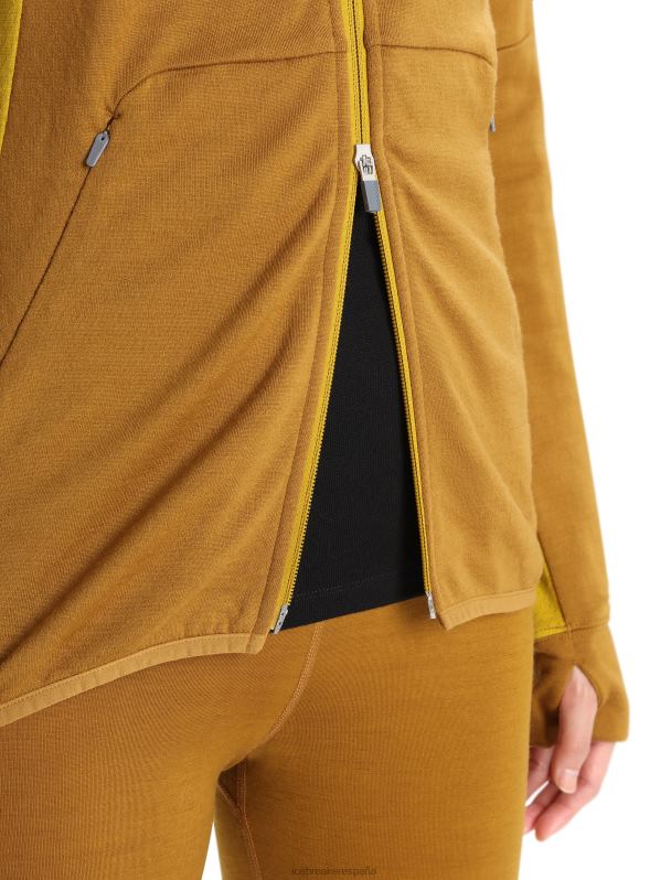 Icebreaker mujer sudadera con capucha y cremallera de manga larga de merino Zoneknit 0V2J0855 ropa clavo/oro silencioso