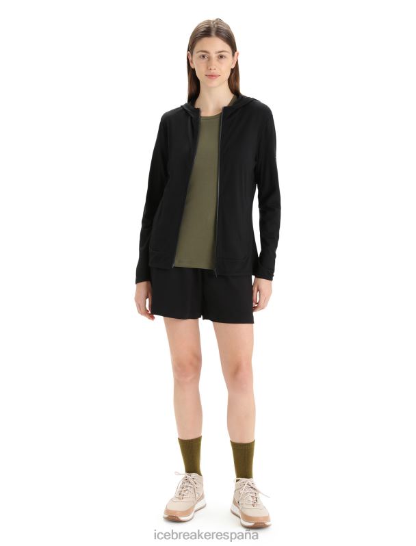 Icebreaker mujer sudadera con capucha y cremallera de manga larga de merino granary 0V2J0716 ropa negro