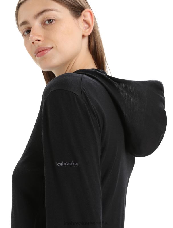 Icebreaker mujer sudadera con capucha y cremallera de manga larga de merino granary 0V2J0716 ropa negro