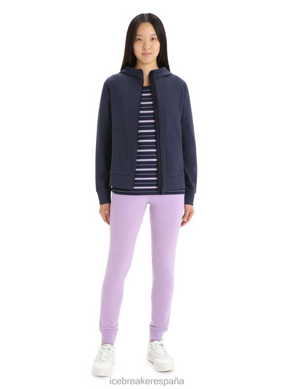 Icebreaker mujer sudadera con capucha y cremallera de manga larga merino central classic 0V2J0703 ropa azul marino de medianoche
