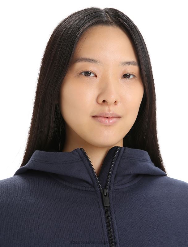 Icebreaker mujer sudadera con capucha y cremallera de manga larga merino central classic 0V2J0703 ropa azul marino de medianoche