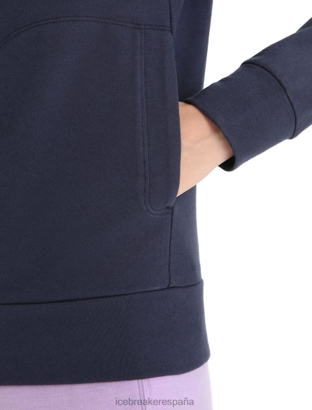 Icebreaker mujer sudadera con capucha y cremallera de manga larga merino central classic 0V2J0703 ropa azul marino de medianoche