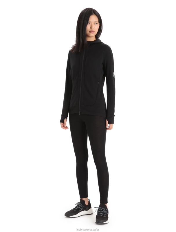 Icebreaker mujer sudadera con capucha y cremallera de manga larga merino quantum iii 0V2J0697 ropa negro