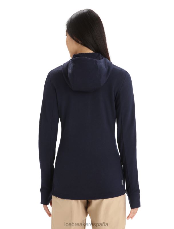 Icebreaker mujer sudadera con capucha y cremallera de manga larga merino quantum iii 0V2J0698 ropa azul marino de medianoche