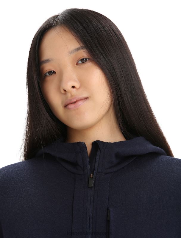 Icebreaker mujer sudadera con capucha y cremallera de manga larga merino quantum iii 0V2J0698 ropa azul marino de medianoche